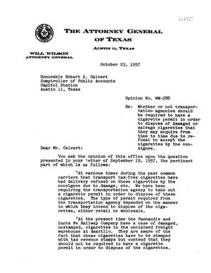 Texas Attorney General Opinion: WW-286