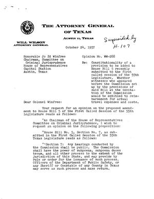 Texas Attorney General Opinion: WW-288