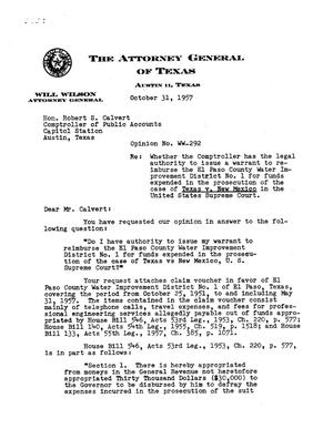 Texas Attorney General Opinion: WW-292