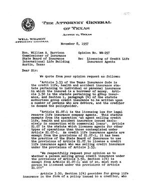 Texas Attorney General Opinion: WW-297