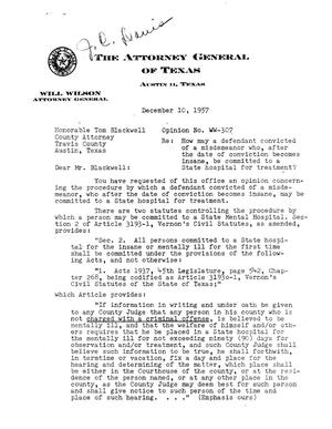 Texas Attorney General Opinion: WW-307