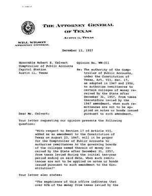 Texas Attorney General Opinion: WW-311