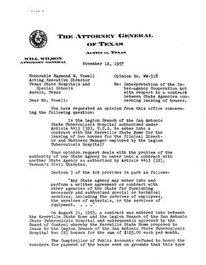 Texas Attorney General Opinion: WW-318
