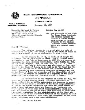 Texas Attorney General Opinion: WW-327