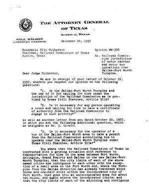 Texas Attorney General Opinion: WW-328