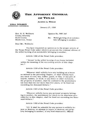 Texas Attorney General Opinion: WW-347