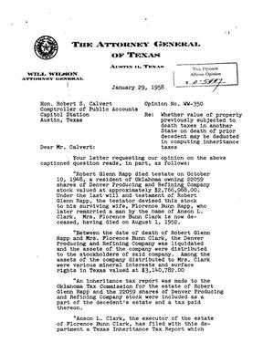 Texas Attorney General Opinion: WW-350