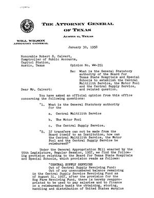 Texas Attorney General Opinion: WW-351