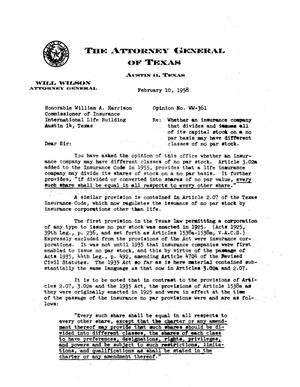 Texas Attorney General Opinion: WW-361