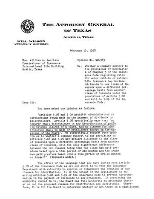 Texas Attorney General Opinion: WW-363