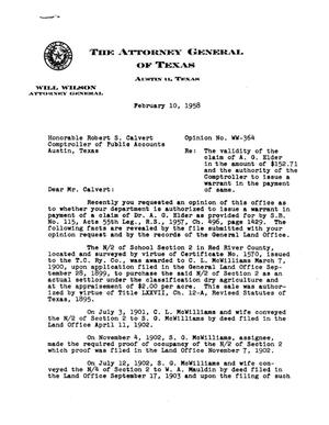 Texas Attorney General Opinion: WW-364