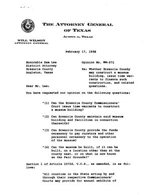 Texas Attorney General Opinion: WW-371