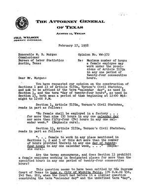 Texas Attorney General Opinion: WW-372