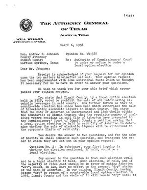 Texas Attorney General Opinion: WW-387