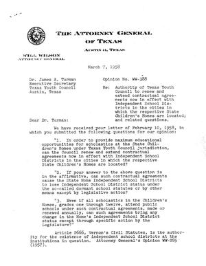 Texas Attorney General Opinion: WW-388