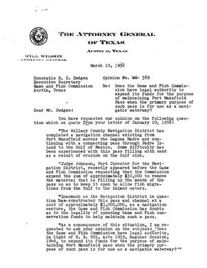 Texas Attorney General Opinion: WW-389
