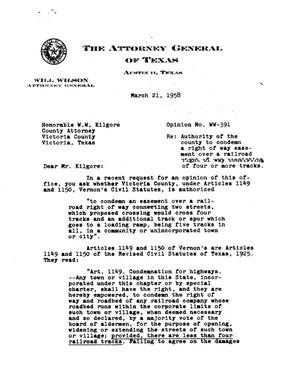Texas Attorney General Opinion: WW-391