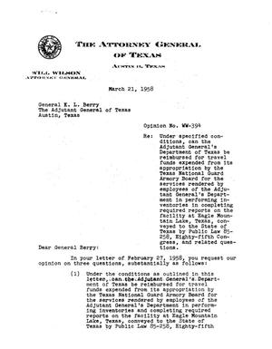Texas Attorney General Opinion: WW-394