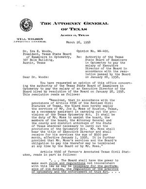 Texas Attorney General Opinion: WW-400