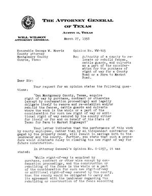 Texas Attorney General Opinion: WW-405