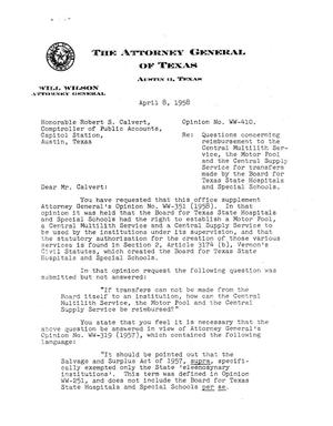 Texas Attorney General Opinion: WW-410