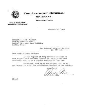 Texas Attorney General Opinion: WW-412