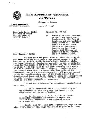 Texas Attorney General Opinion: WW-416