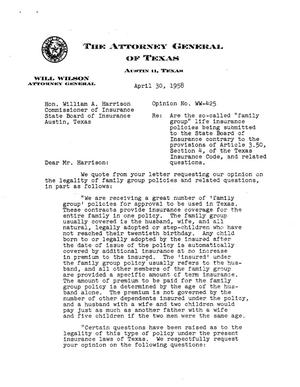 Texas Attorney General Opinion: WW-425