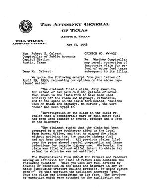 Texas Attorney General Opinion: WW-437