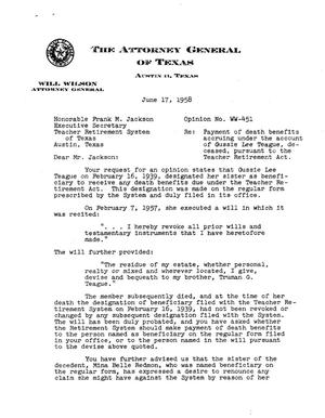 Texas Attorney General Opinion: WW-451