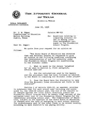 Texas Attorney General Opinion: WW-452