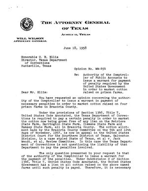 Texas Attorney General Opinion: WW-454