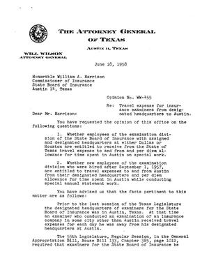 Texas Attorney General Opinion: WW-455