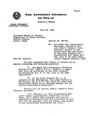 Texas Attorney General Opinion: WW-461