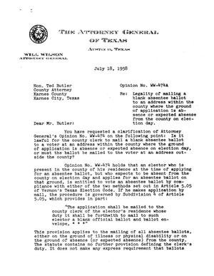 Texas Attorney General Opinion: WW-474A