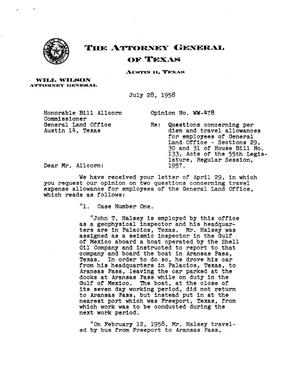Texas Attorney General Opinion: WW-478