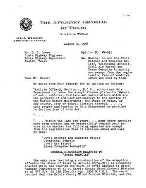Texas Attorney General Opinion: WW-487