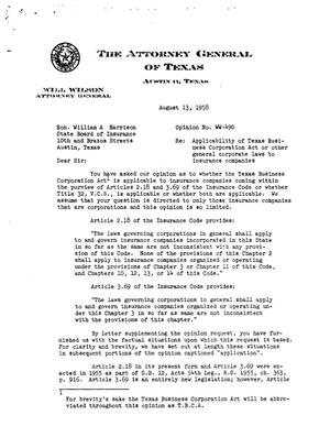 Texas Attorney General Opinion: WW-490