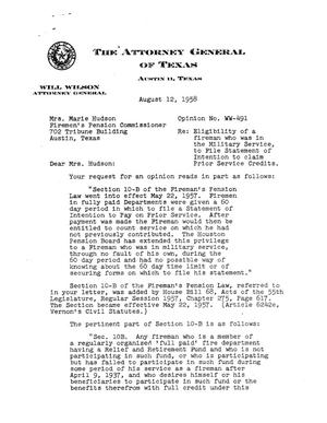 Texas Attorney General Opinion: WW-491