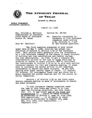 Texas Attorney General Opinion: WW-492
