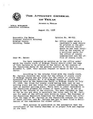 Texas Attorney General Opinion: WW-493