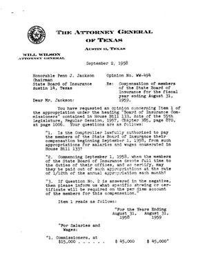 Texas Attorney General Opinion: WW-494
