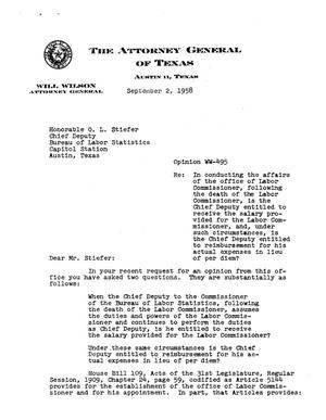Texas Attorney General Opinion: WW-495