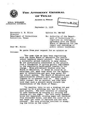 Texas Attorney General Opinion: WW-496