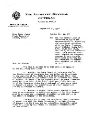 Texas Attorney General Opinion: WW-497