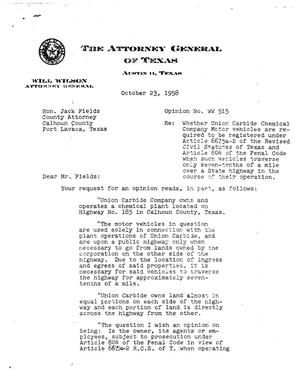 Texas Attorney General Opinion: WW-515