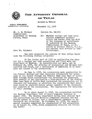 Texas Attorney General Opinion: WW-519