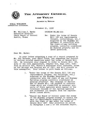 Texas Attorney General Opinion: WW-523
