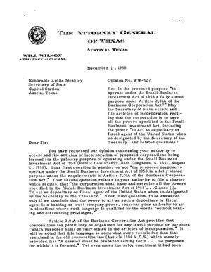 Texas Attorney General Opinion: WW-527