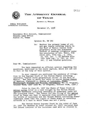 Texas Attorney General Opinion: WW-540